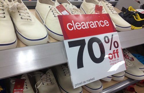 Target 70% off Clearance sign on shoes