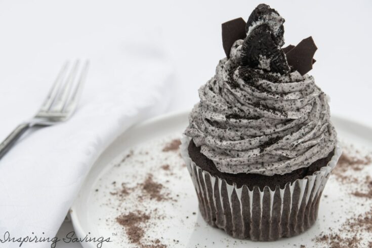 Cookies and cream Frosting on a chocolate cupcake
