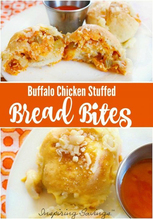These  Buffalo Chicken Stuffed Bread Bite are made from scratch! Filled with chicken, celery & Monterey cheese. Talk about delicious.  These are the perfect as an easy dinner or fun appetizer everyone will love! Game recipe. 