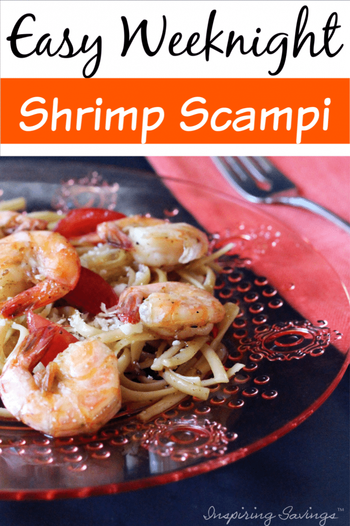 Shrimp Scampi meal on clear plate with fork