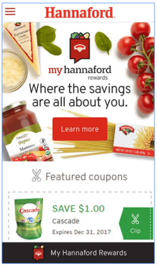 Hannaford store app coupons on smartphone