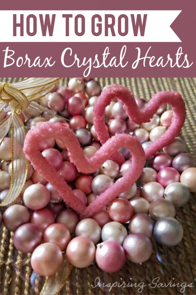 Borax Heart crystals in bowl with pink beads