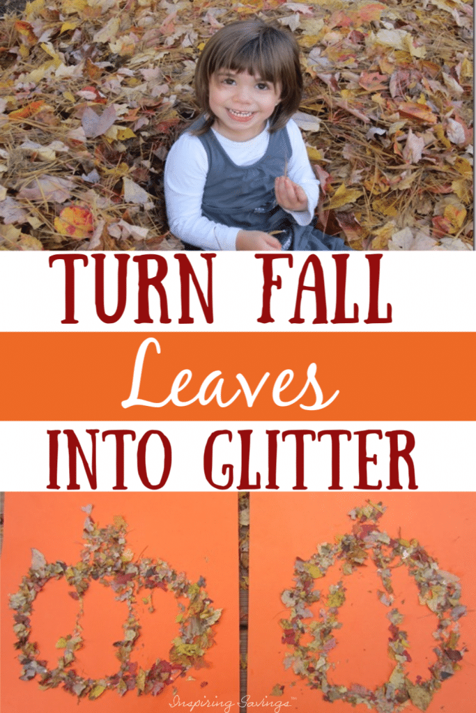 Collage of pictures using fall leaves to create leaf glitter