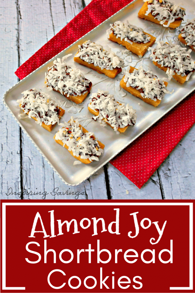 Homemade Shortbread Almond Joy Cookies on metal tray - recipe
