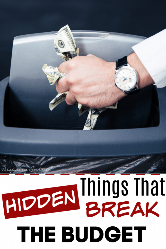 Hidden things that can break the budget. pictured a man throwing money in the trash can