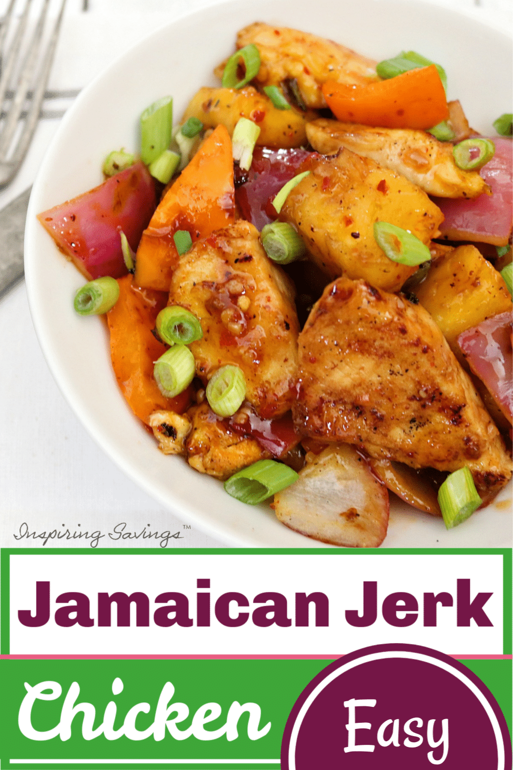 Jamaican Jerk Chicken on white plate with white background