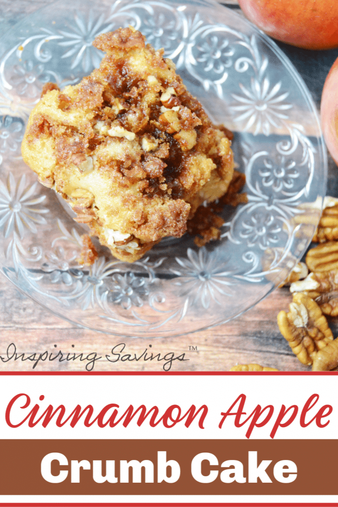 Cinnamon Apple Crumb Cake on clear glass plate
