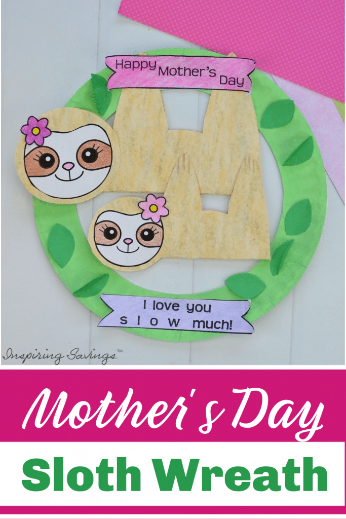 Finished Mother's Day Sloth Wreath Craft for Kids