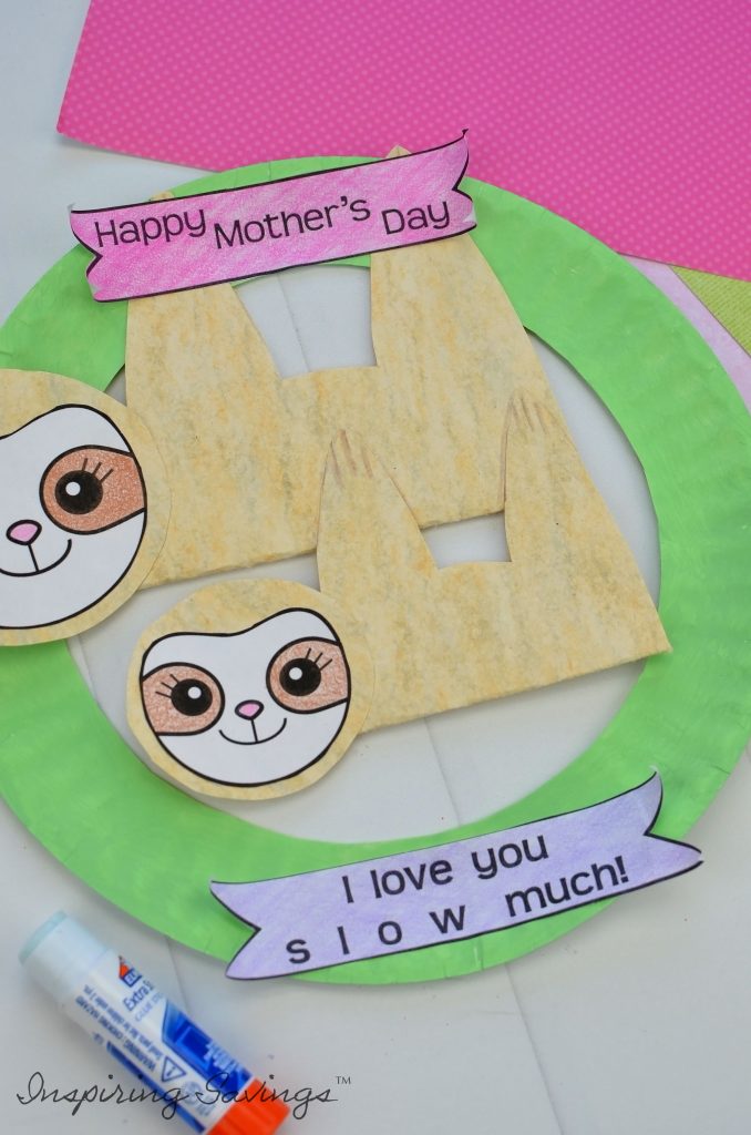 Adding in details to Mother's day card - Sloth with mother's day banners