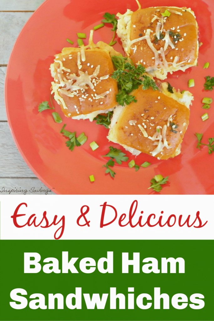 left over ham recipe baked Ham Sammies on orange plate