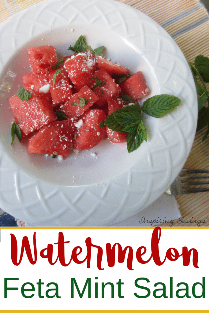 Watermelon Feta mint Salad - in white bowl