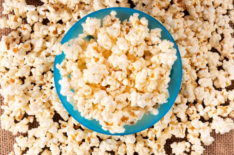Popcorn in blue bowl