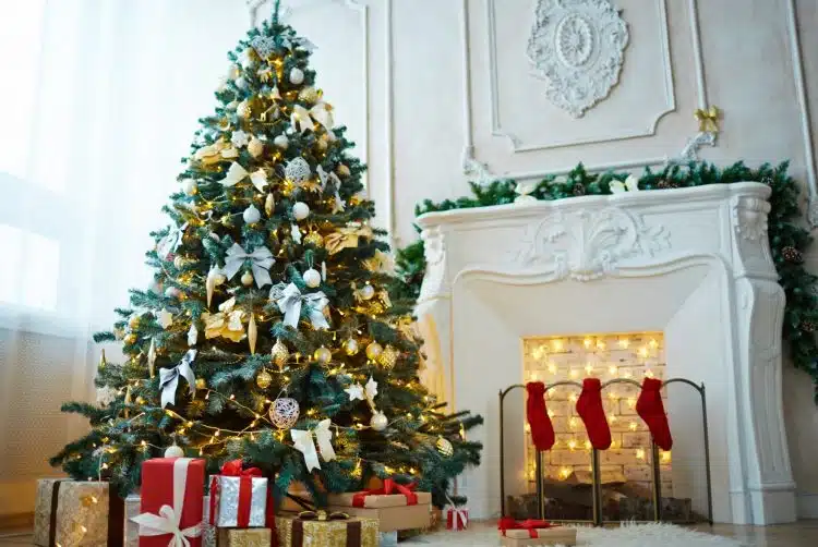 Christmas Tree by fireplace