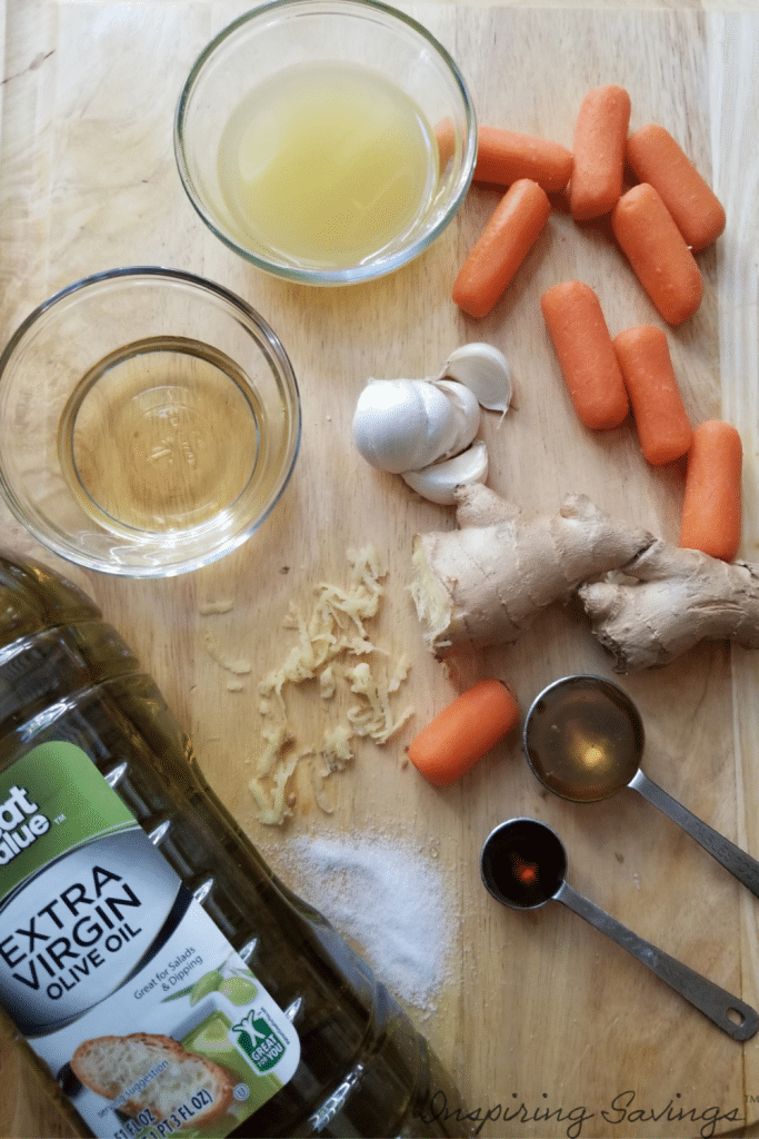 Ingredients for creamy carrot ginger dressing