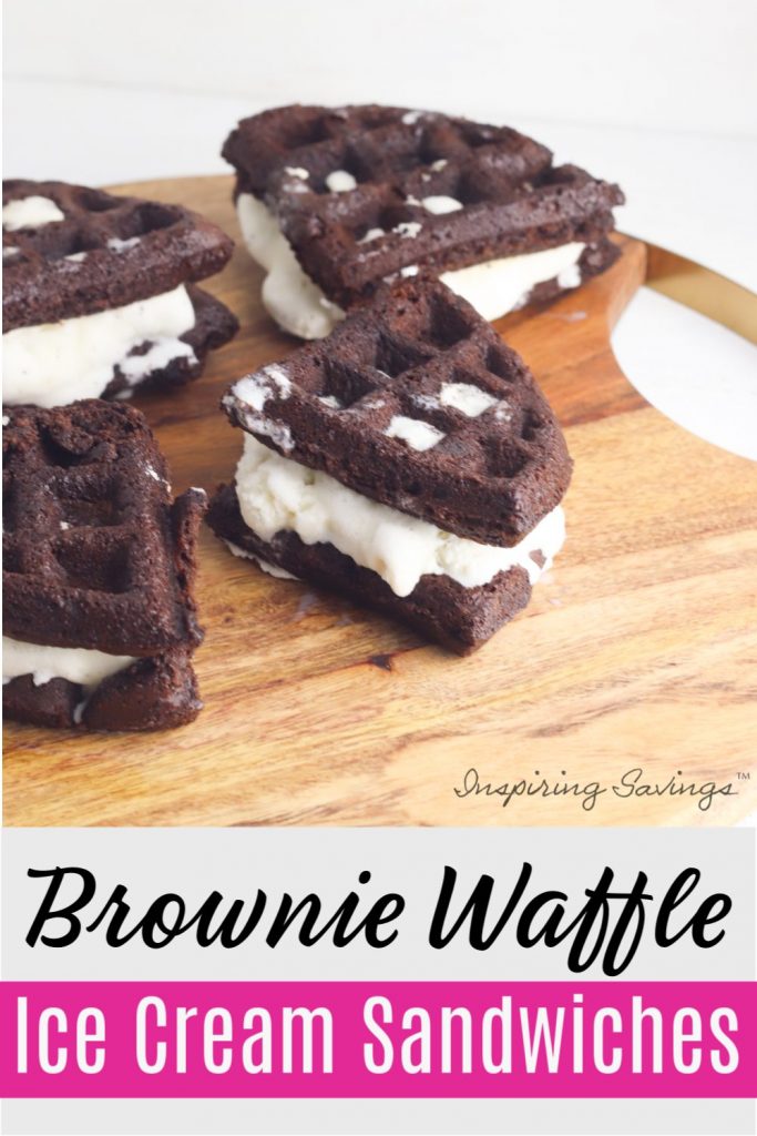  Delicious Brownie Waffle Ice Cream Sandwiches on brown cutting board