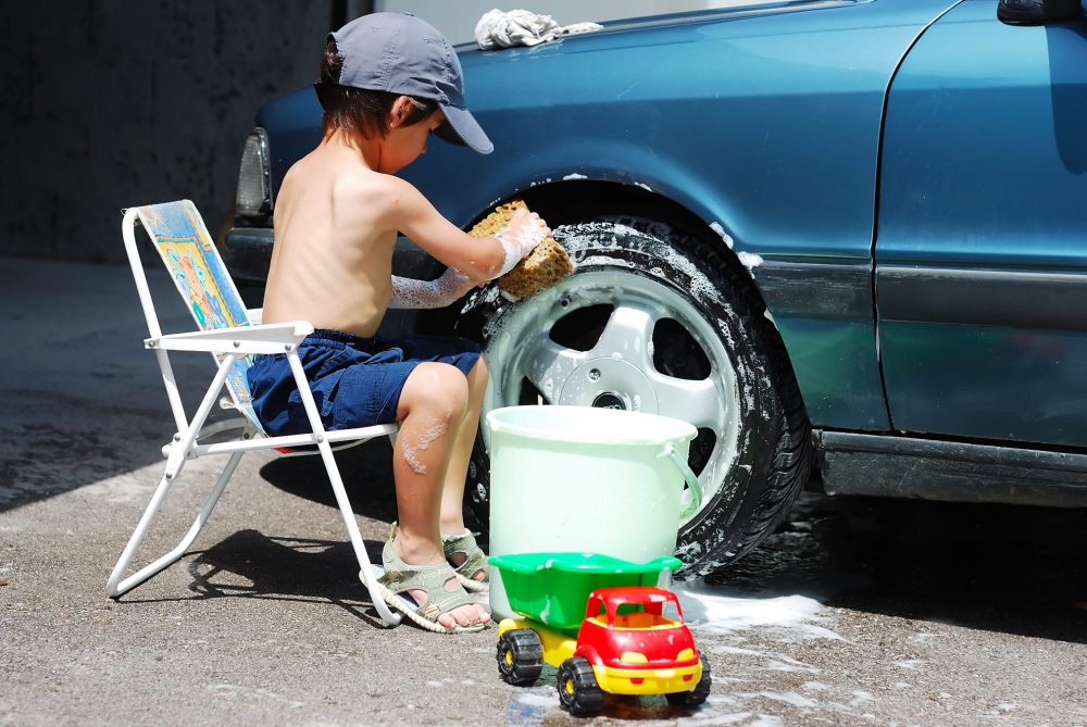 Child Helping wash the car. - Easy Supervised Chores