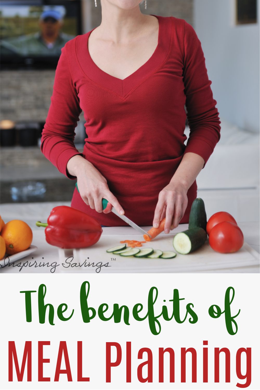 Woman Chopping vegetables on cutting board - meal planning