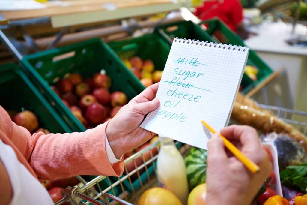 shopping with a grocery list - woman holding list in hand