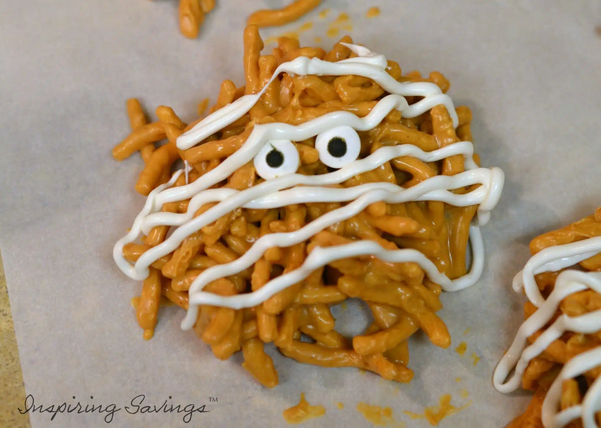 Finished No Bake Mummy Haystack Cookies