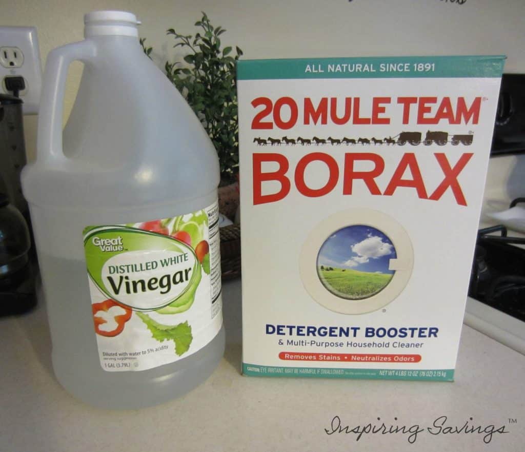 Box of 20 Mule Team Borax and gallon of vinegar - ingredients needed for All Natural Kitchen Degreaser