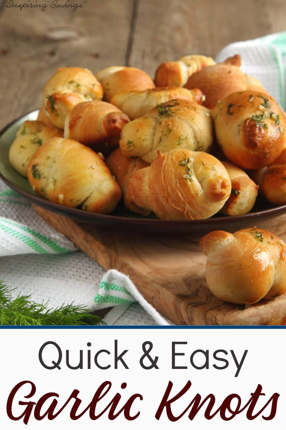 Garlic knots piled on green and brown bowl