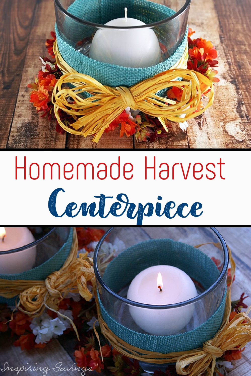 homemade harvest centerpiece on table