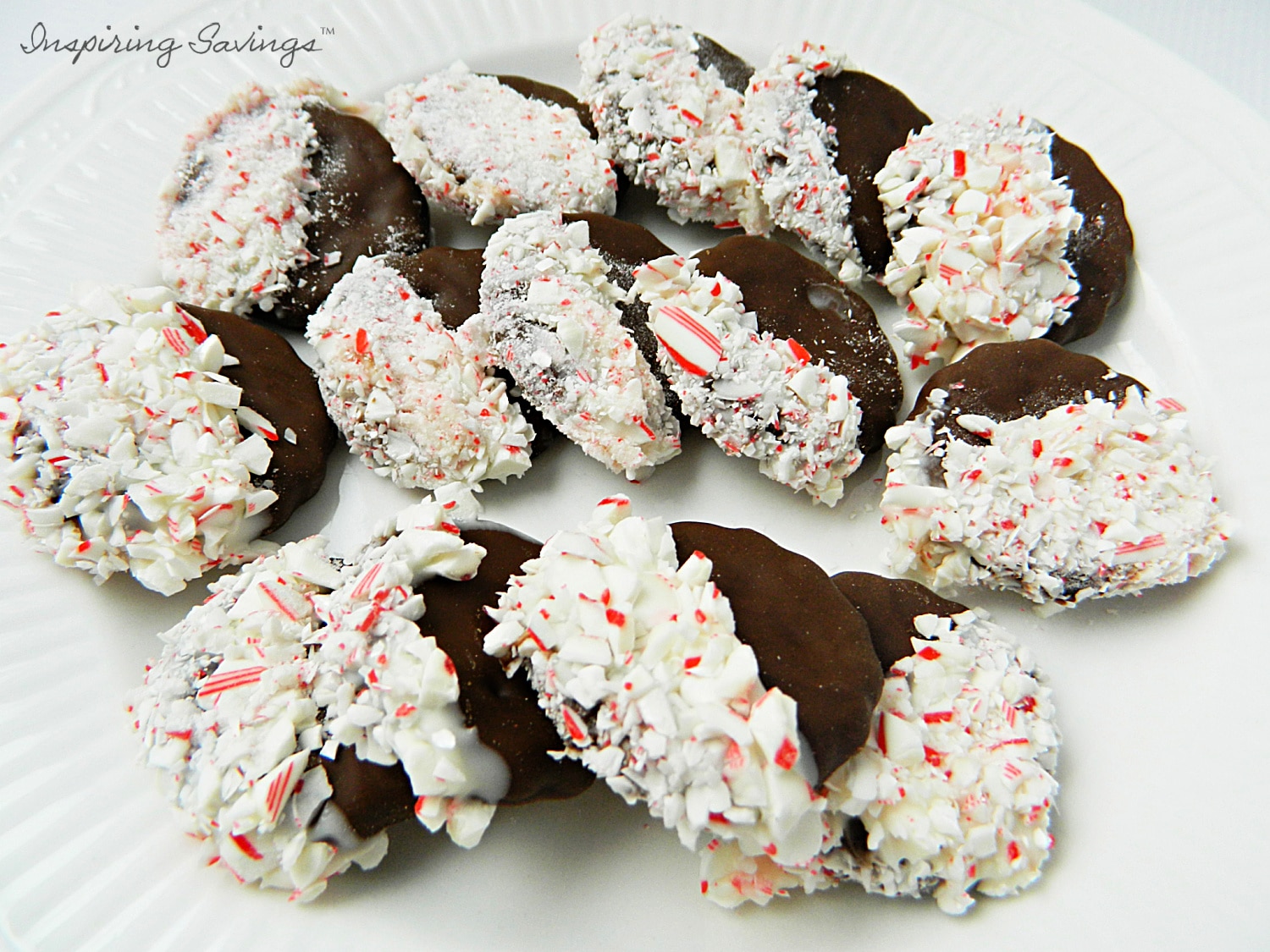 Delicious Peppermint dipped mint cookies on white plate