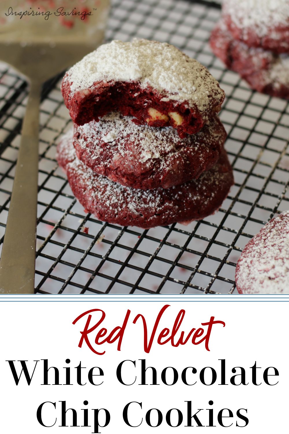 Red Velvet White Chocolate Chip Cookies on Baking Rack
