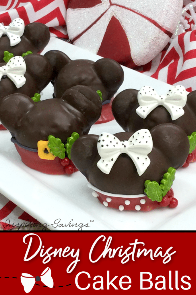 Christmas Mickey and Minnie Mouse Cake balls on white plate
