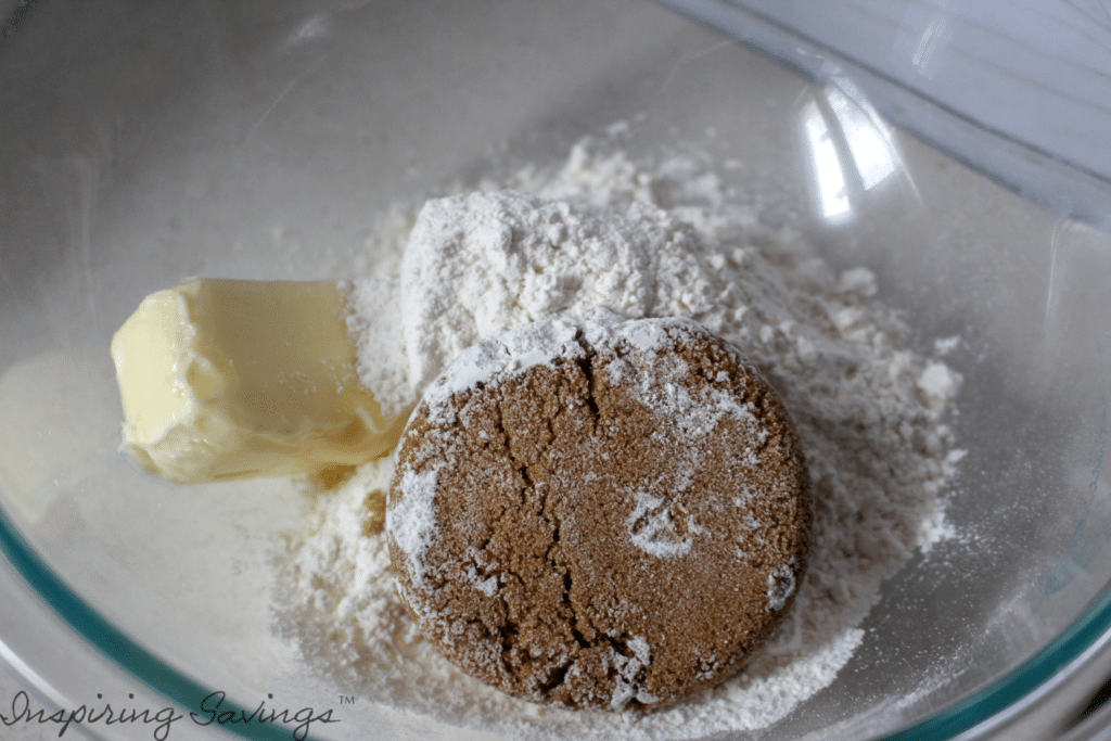 Butter & dry ingredients for shortbread fudgy brownies