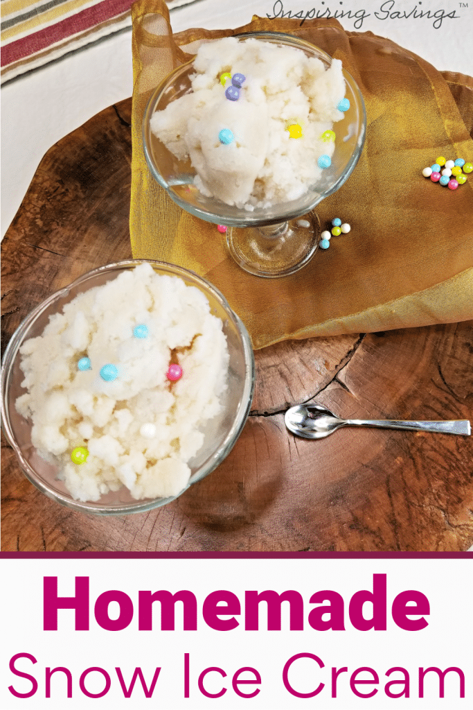 Homemade snow Ice cream in dessert dish with sprinkles