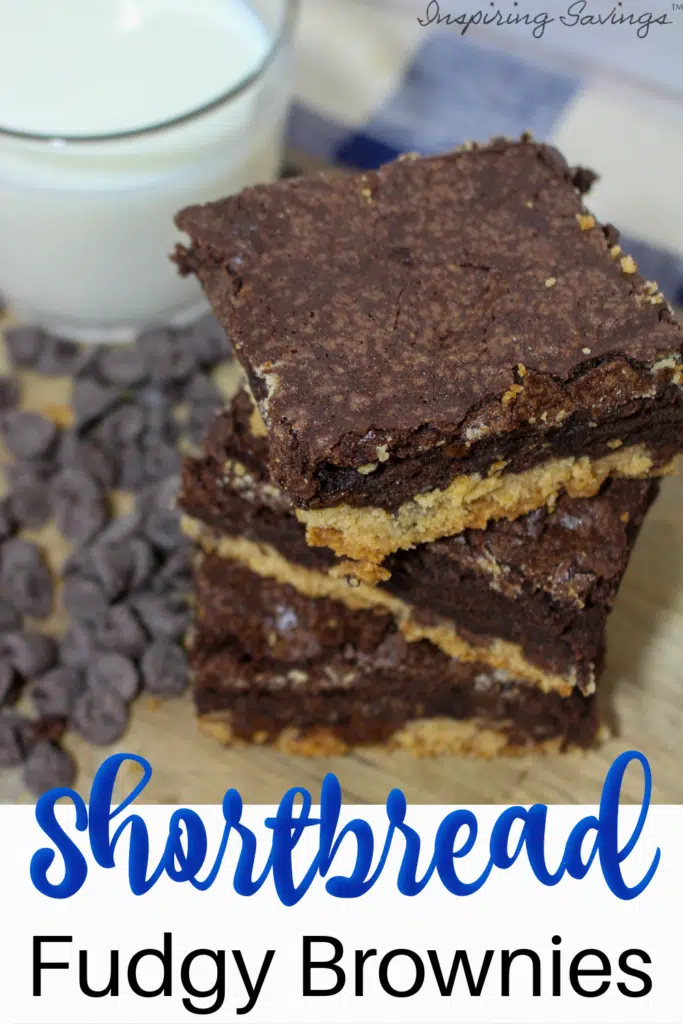 Shortbread Fudgy Brownies stacked on countertop