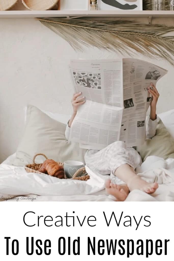 Ways to Reuse Old Newspapers - woman sitting on bed with breakfast, reading newspaper