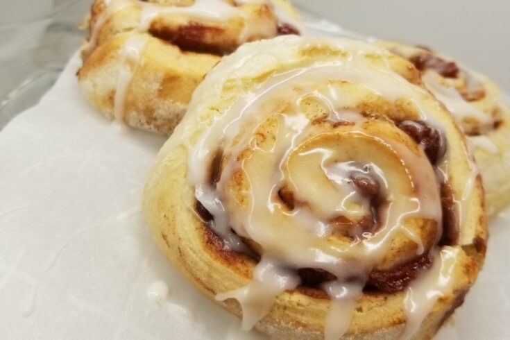 Homemade Cherry Cinnamon Rolls close up