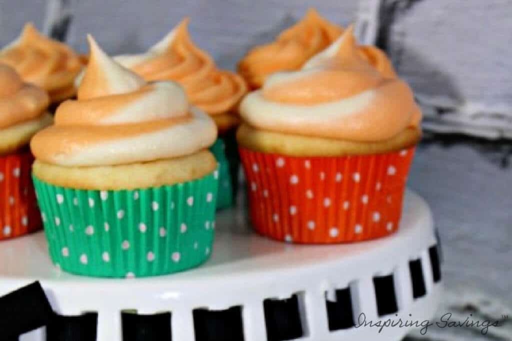 Orange Crush Cupcakes on cake stand