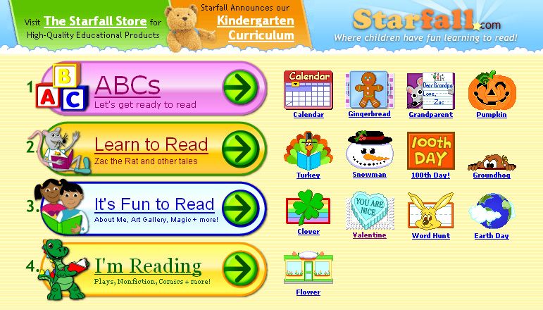 StarFall Fun to read and learn to read website