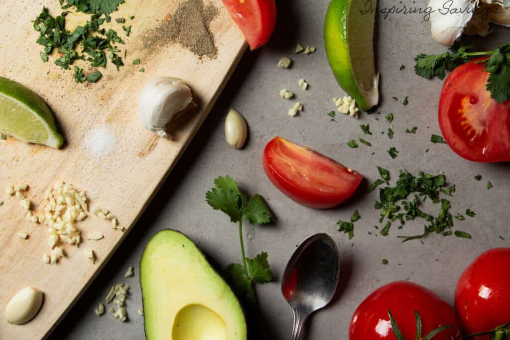 Ingredients for Guacamole on countertop