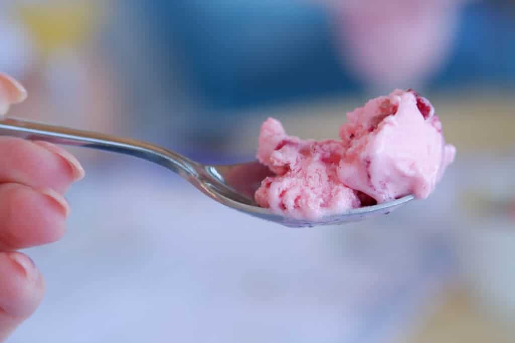 Strawberry Snow Ice Cream on Spoon