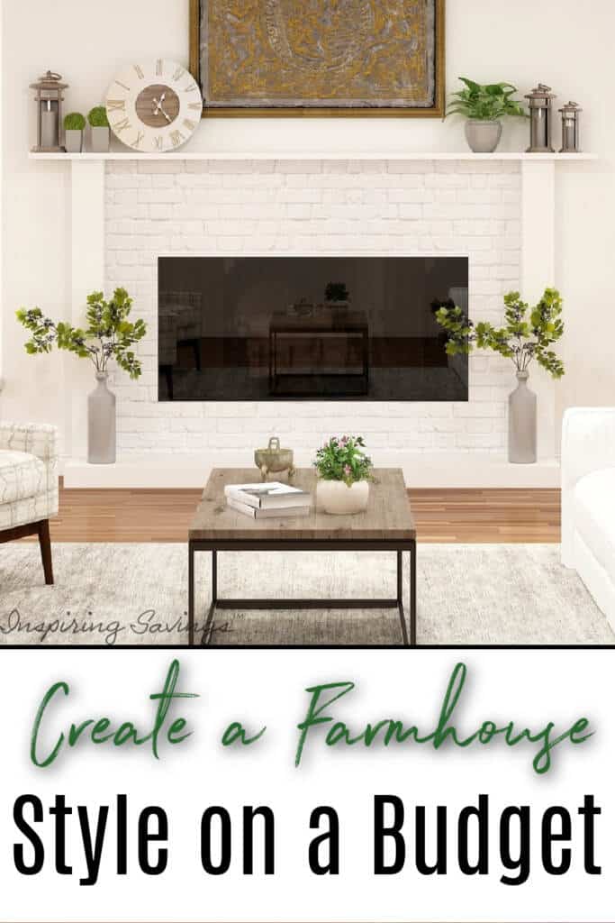 Beautifully designed farmhouse living - text overlay "Budget Friendly Farmhouse Decor Product Ideas"