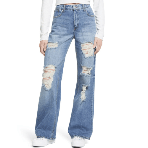 High waisted jeans ripped style