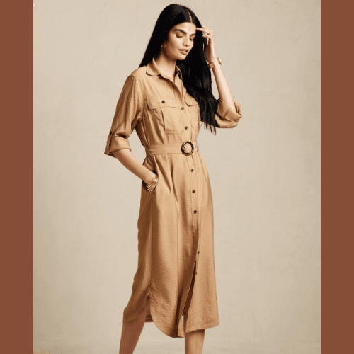 Utility Maxi Shirtdress in tan