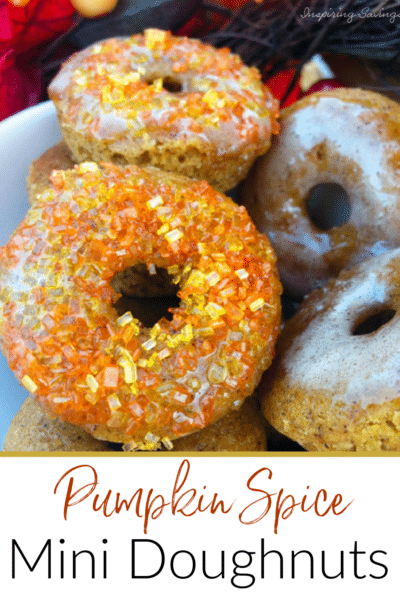 Pumpkin Spice Mini Doughnuts in white bowl