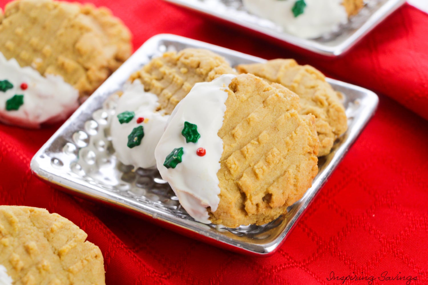 Christmas Peanut Butter Cookies on Silver tray