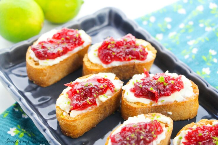 Cranberry Crostini on tray for serving