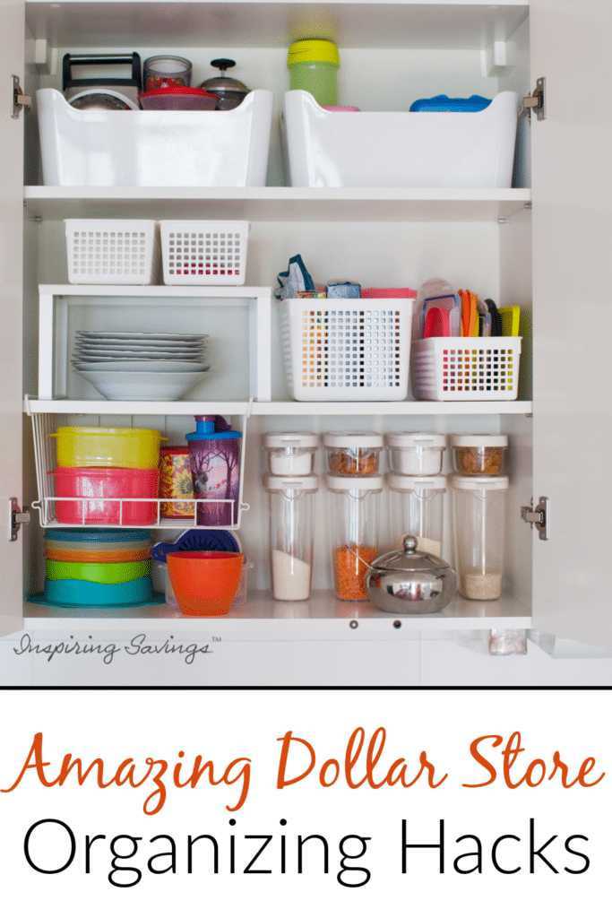 Dollar Store Organizing Tips - Closet organized with Dollar Store containers