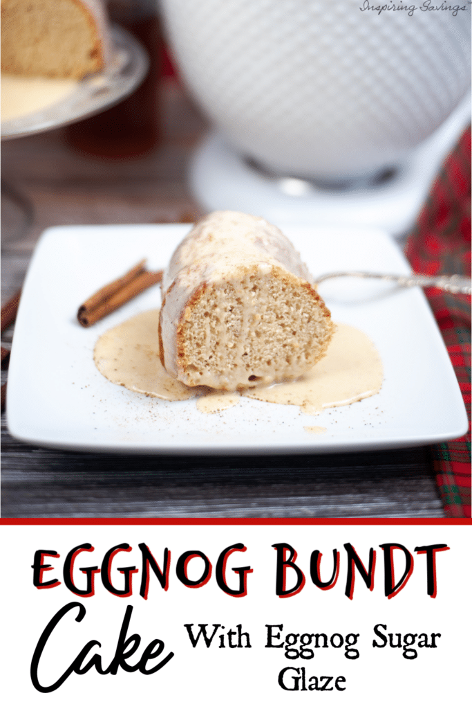 Eggnog bundt cake glazed on white plate