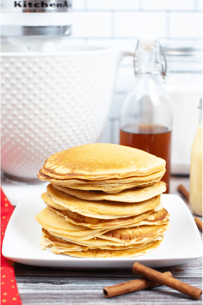 stack of pancakes on white plate