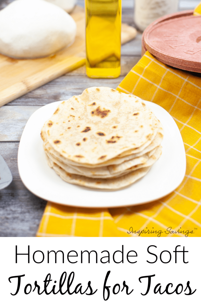 10 Homemade Soft Tortillas for tacos on white serving plate