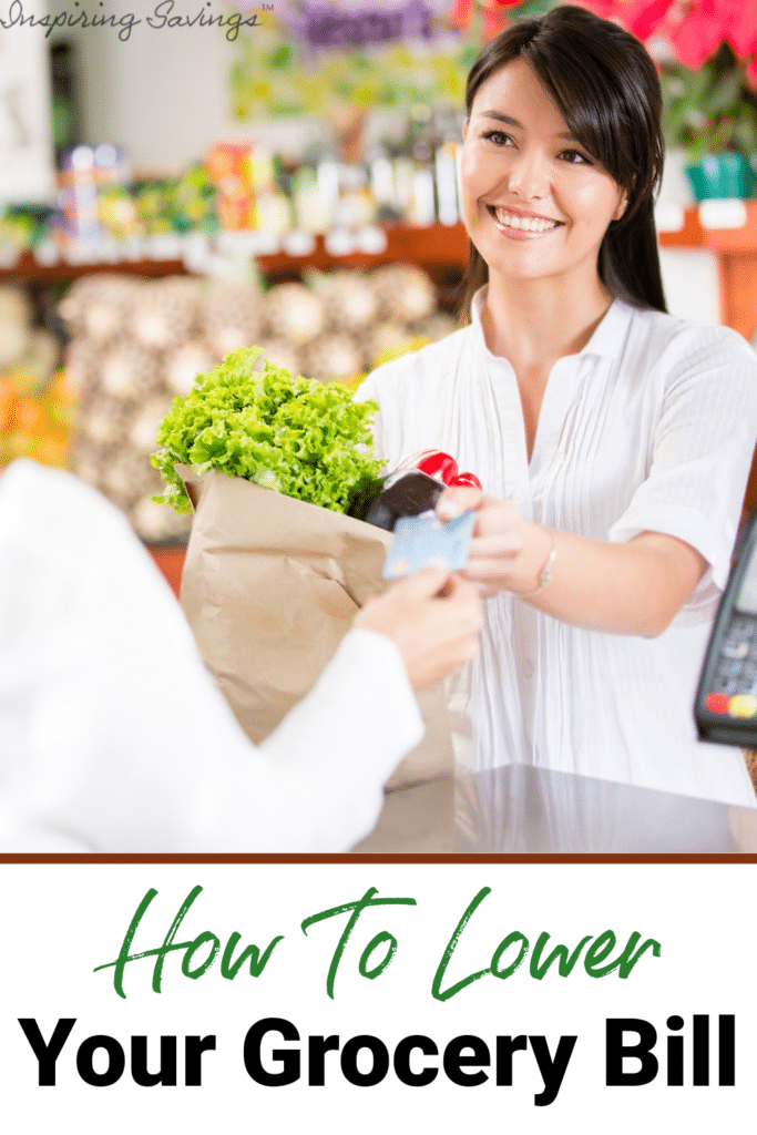 How to lower your grocery bill - woman at checkout at grocery store