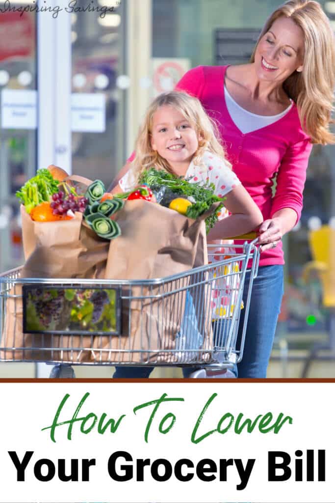 How to lower your grocery bill woman shopping with little girl